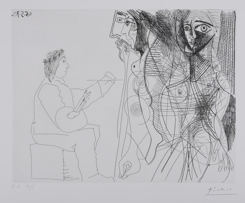 Pablo PICASSO : Les 156, Le Peintre et la femme, Gravure originale signée