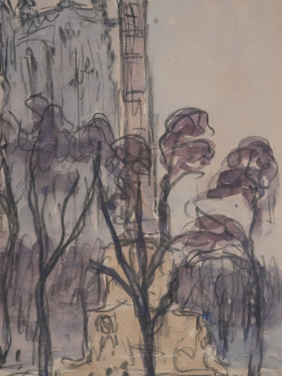 Joseph-Victor ROUX-CHAMPION : Paris, La place du Châtelet et la Tour Saint Jacques, Aquarelle originale