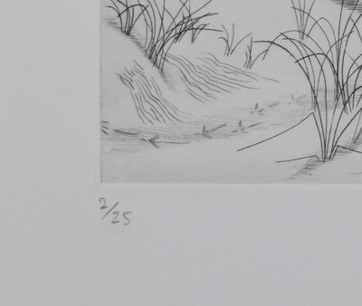Camille COMBE : Eaux dormantes dans les sables, Gravure originale signée