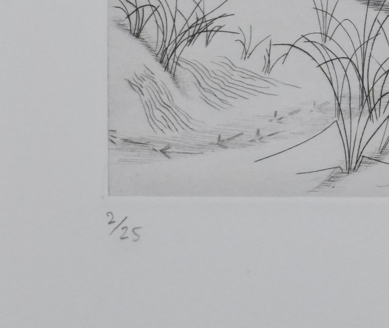 Camille COMBE : Eaux dormantes dans les sables, Gravure originale signée