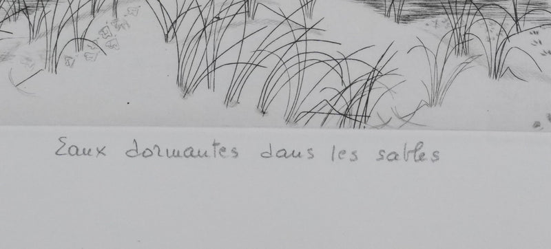 Camille COMBE : Eaux dormantes dans les sables, Gravure originale signée
