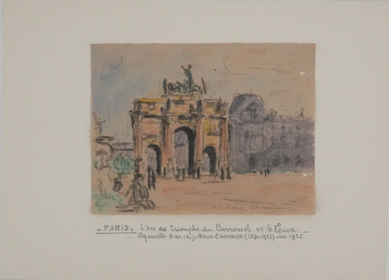 Joseph-Victor ROUX-CHAMPION : Paris, Le Carrousel du Louvre, Aquarelle originale signée