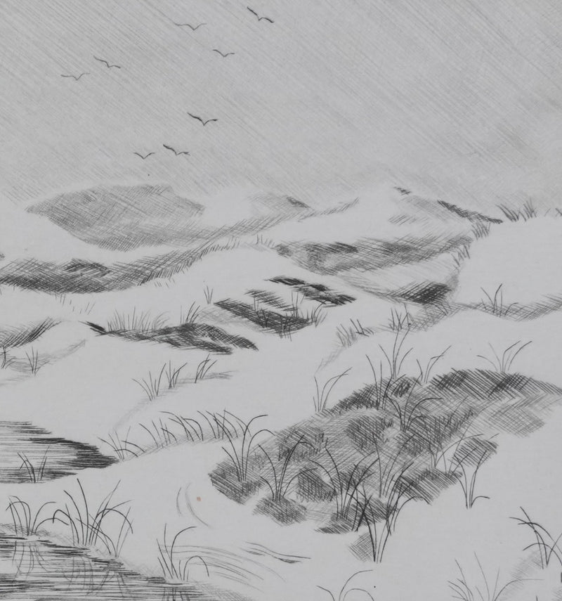 Camille COMBE : Eaux dormantes dans les sables, Gravure originale signée