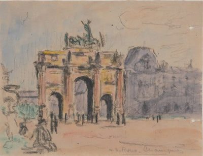 Joseph-Victor ROUX-CHAMPION : Paris, Le Carrousel du Louvre, Aquarelle originale signée