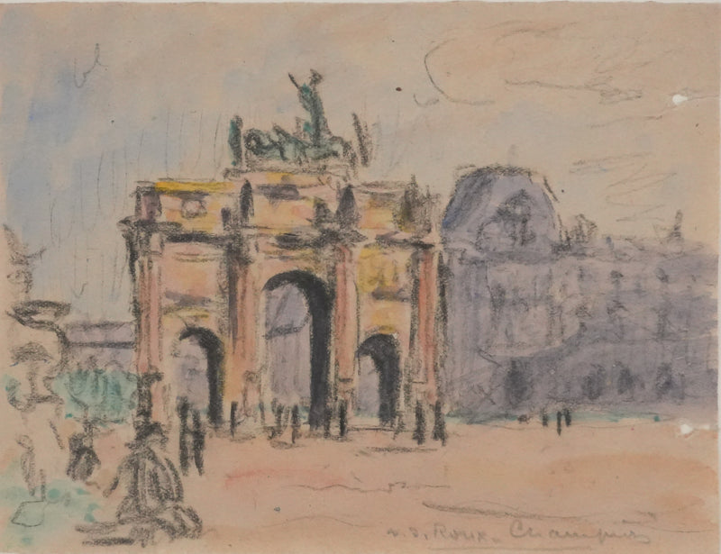 Joseph-Victor ROUX-CHAMPION : Paris, Le Carrousel du Louvre, Aquarelle originale signée