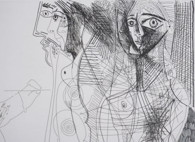 Pablo PICASSO : Les 156, Le Peintre et la femme, Gravure originale signée