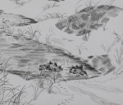 Camille COMBE : Eaux dormantes dans les sables, Gravure originale signée