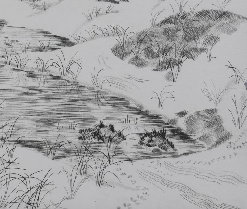 Camille COMBE : Eaux dormantes dans les sables, Gravure originale signée