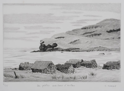 Camille COMBE : Les petites maisons d'antan, Gravure originale signée