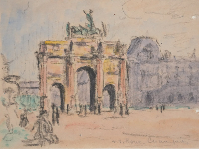 Joseph-Victor ROUX-CHAMPION : Paris, Le Carrousel du Louvre, Aquarelle originale signée