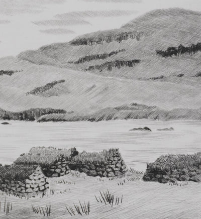Camille COMBE : Les petites maisons d'antan, Gravure originale signée