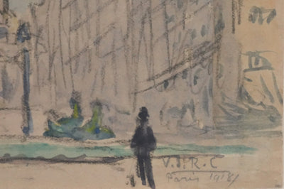 Joseph-Victor ROUX-CHAMPION : Paris, Le Panthéon depuis la Rue Soufflot, Aquarelle originale signée