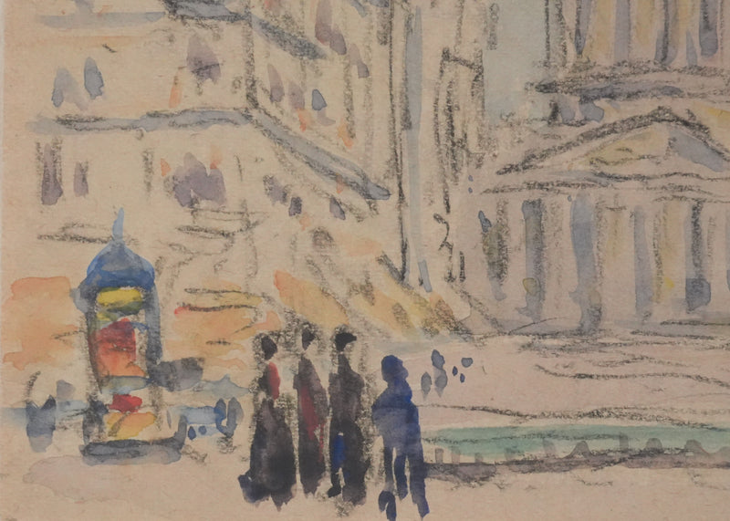 Joseph-Victor ROUX-CHAMPION : Paris, Le Panthéon depuis la Rue Soufflot, Aquarelle originale signée