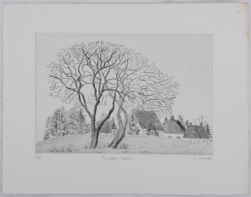 Camille COMBE : Premières feuilles, Gravure originale signée