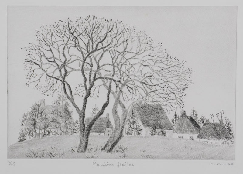 Camille COMBE : Premières feuilles, Gravure originale signée