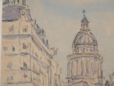 Joseph-Victor ROUX-CHAMPION : Paris, Le Panthéon depuis la Rue Soufflot, Aquarelle originale signée