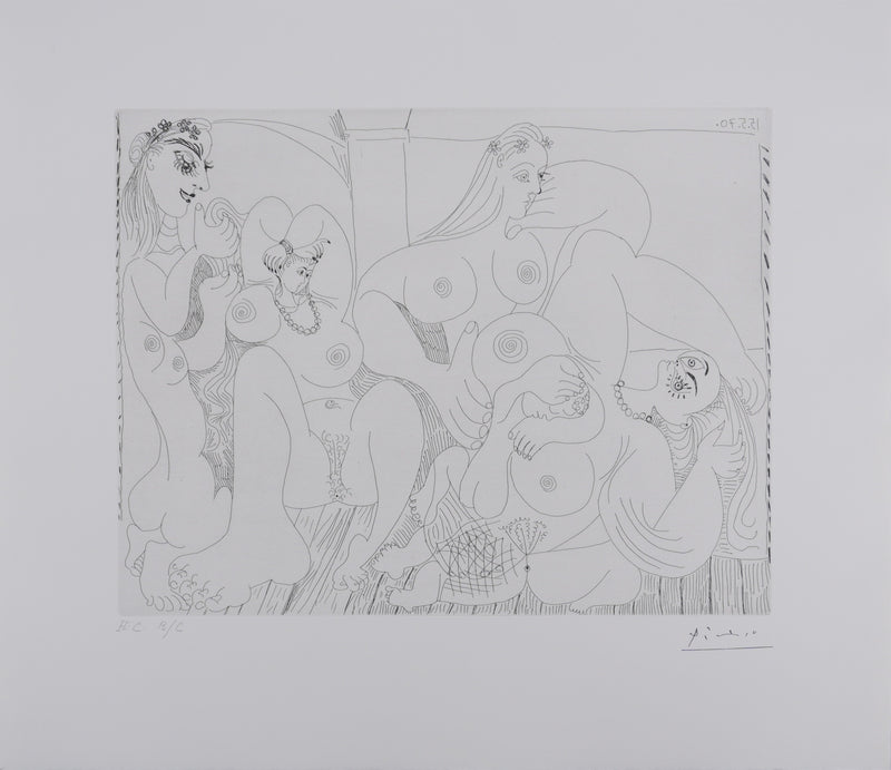 Pablo PICASSO : Les 156, Autour du « Bain turc » avec un petit intrus, Gravure originale signée