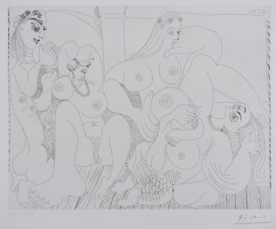 Pablo PICASSO : Les 156, Autour du « Bain turc » avec un petit intrus, Gravure originale signée