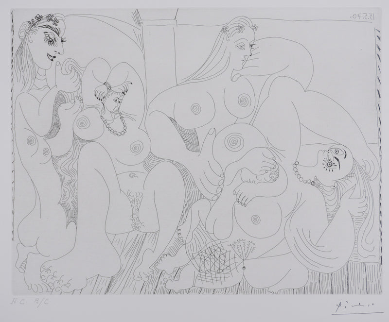Pablo PICASSO : Les 156, Autour du « Bain turc » avec un petit intrus, Gravure originale signée