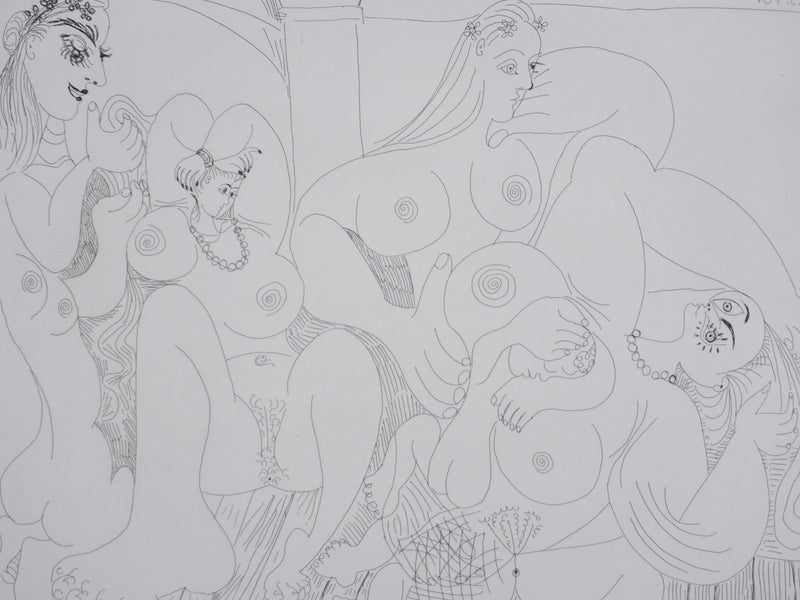 Pablo PICASSO : Les 156, Autour du « Bain turc » avec un petit intrus, Gravure originale signée