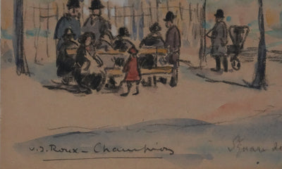 Joseph-Victor ROUX-CHAMPION : Paris, Retrouvaille à La Place des Vosges, Aquarelle originale signée