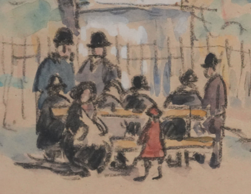 Joseph-Victor ROUX-CHAMPION : Paris, Retrouvaille à La Place des Vosges, Aquarelle originale signée
