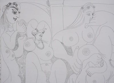 Pablo PICASSO : Les 156, Autour du « Bain turc » avec un petit intrus, Gravure originale signée