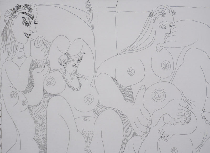 Pablo PICASSO : Les 156, Autour du « Bain turc » avec un petit intrus, Gravure originale signée