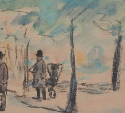 Joseph-Victor ROUX-CHAMPION : Paris, Retrouvaille à La Place des Vosges, Aquarelle originale signée