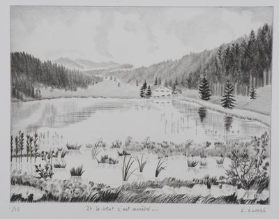 Camille COMBE : Et le vent s'est arrêté, Gravure originale signée