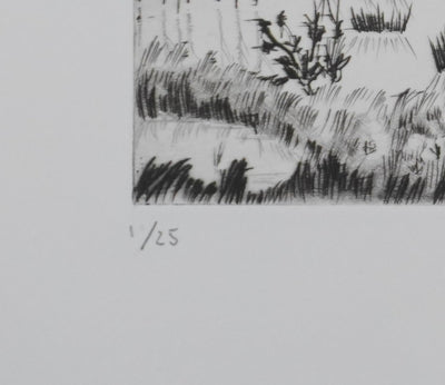 Camille COMBE : Et le vent s'est arrêté, Gravure originale signée
