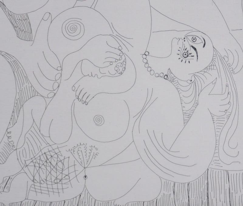 Pablo PICASSO : Les 156, Autour du « Bain turc » avec un petit intrus, Gravure originale signée