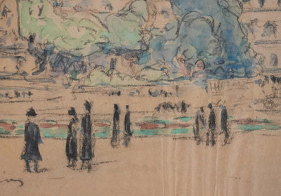 Joseph-Victor ROUX-CHAMPION : Paris, Balade au Jardin du Luxembourg, Aquarelle originale signée