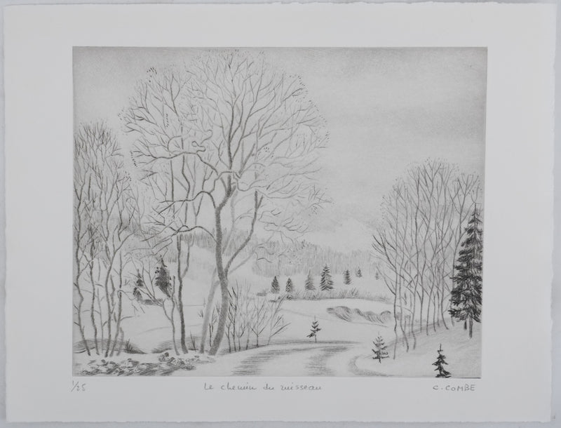 Camille COMBE : Le chemin du ruisseau, Gravure originale signée