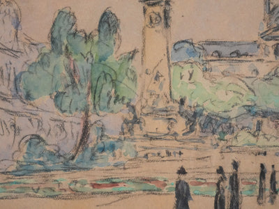 Joseph-Victor ROUX-CHAMPION : Paris, Balade au Jardin du Luxembourg, Aquarelle originale signée