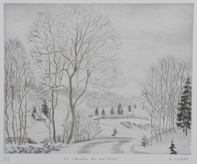 Camille COMBE : Le chemin du ruisseau, Gravure originale signée