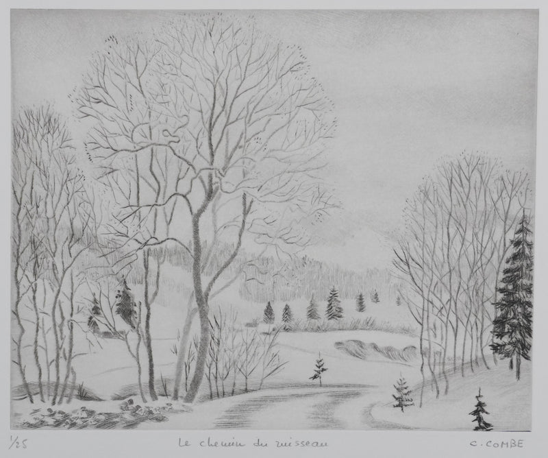 Camille COMBE : Le chemin du ruisseau, Gravure originale signée