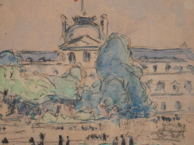 Joseph-Victor ROUX-CHAMPION : Paris, Balade au Jardin du Luxembourg, Aquarelle originale signée