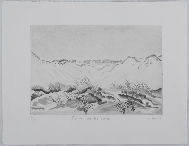 Camille COMBE : Sur la crête des dunes, Gravure originale signée
