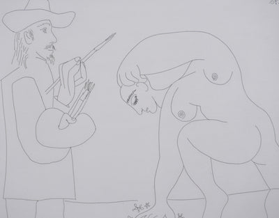 Pablo PICASSO : Les 156, Peintre et femme cueillant des fleurs, Gravure originale signée