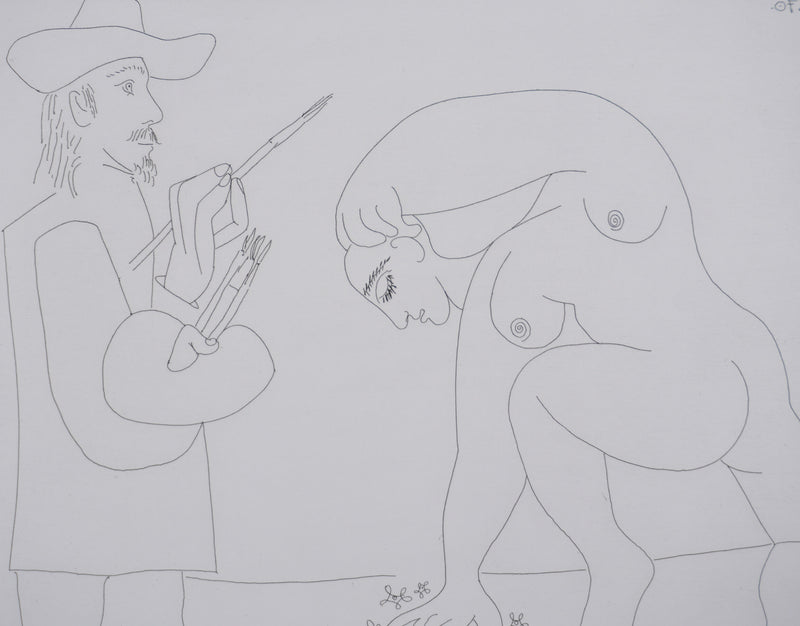 Pablo PICASSO : Les 156, Peintre et femme cueillant des fleurs, Gravure originale signée