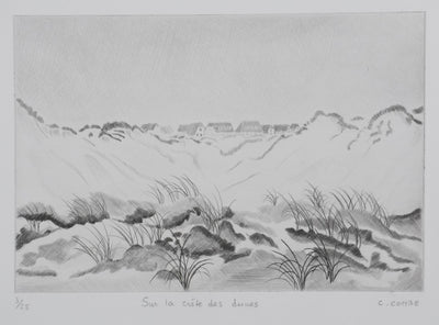 Camille COMBE : Sur la crête des dunes, Gravure originale signée