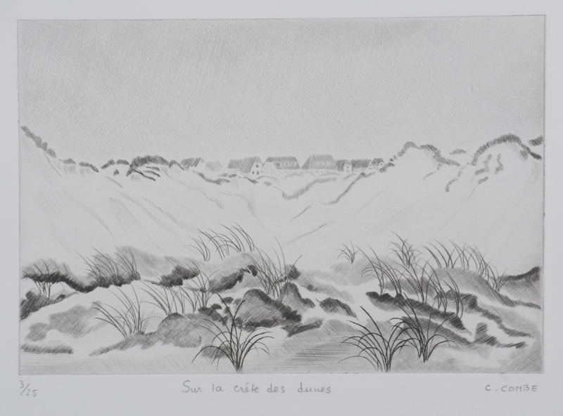 Camille COMBE : Sur la crête des dunes, Gravure originale signée