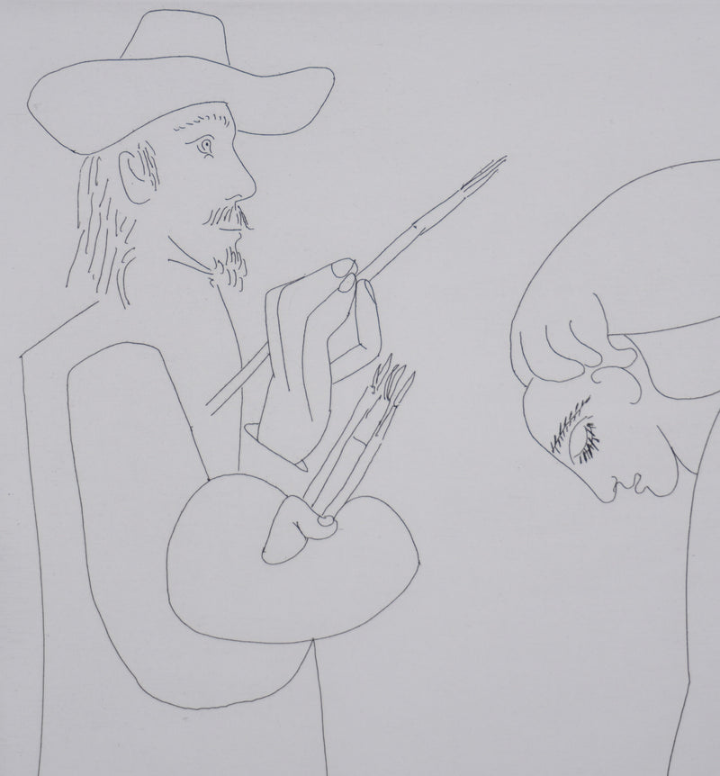 Pablo PICASSO : Les 156, Peintre et femme cueillant des fleurs, Gravure originale signée