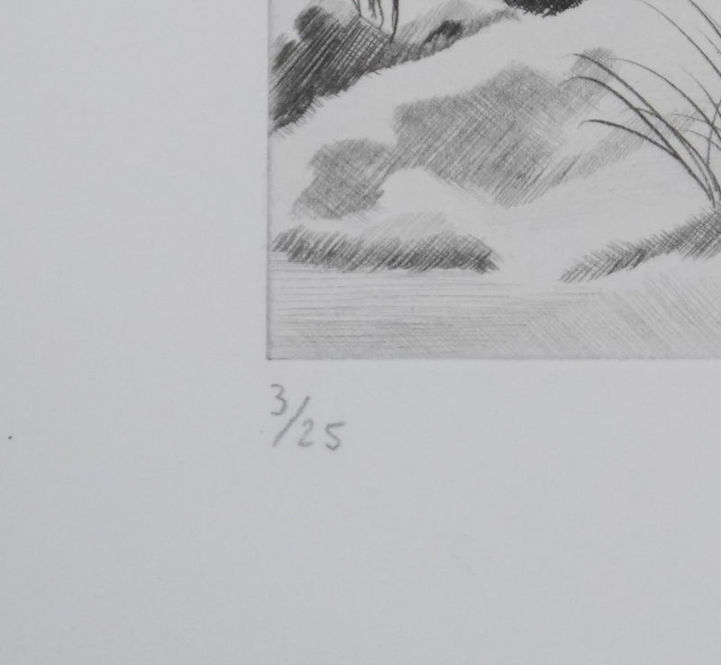 Camille COMBE : Sur la crête des dunes, Gravure originale signée