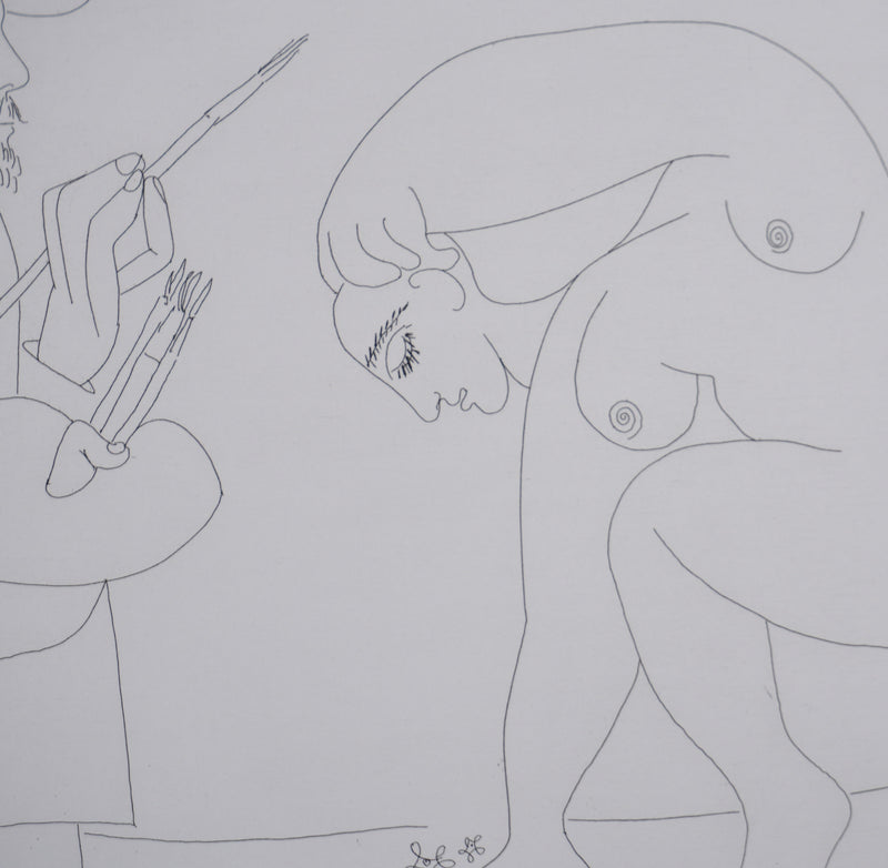 Pablo PICASSO : Les 156, Peintre et femme cueillant des fleurs, Gravure originale signée
