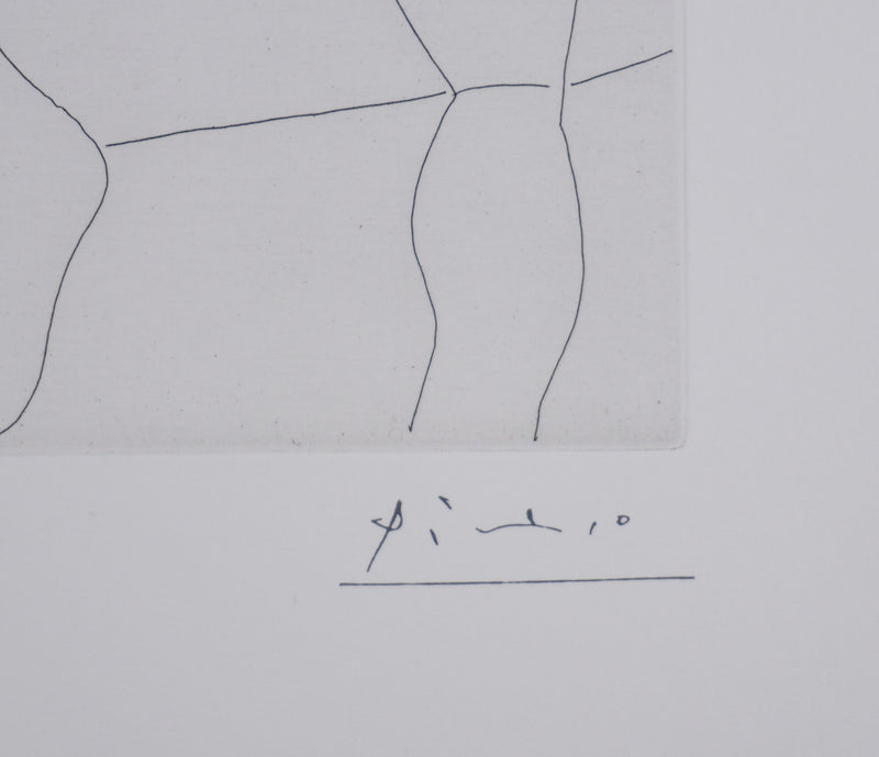 Pablo PICASSO : Les 156, Peintre et femme cueillant des fleurs, Gravure originale signée