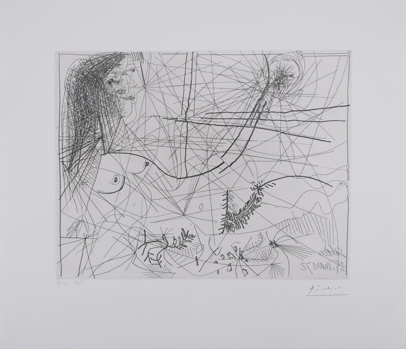 Pablo PICASSO : Les 156, Femme au miroir, Gravure originale signée