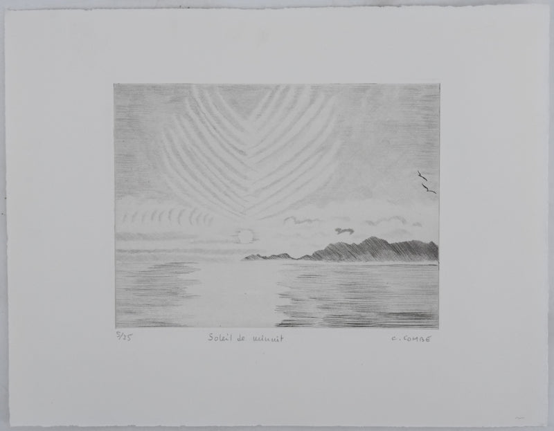 Camille COMBE : Soleil de minuit, Gravure originale signée