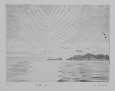 Camille COMBE : Soleil de minuit, Gravure originale signée